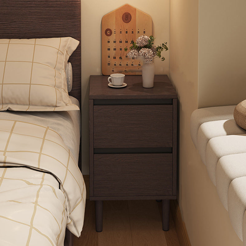 Modern Minimalist Rectangular High-Leg Design Solid Wood Eco-Board Narrow-Edge Nightstand 2-Drawer For Bedroom