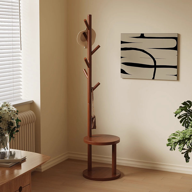 Modern Minimalist Tree-Shaped Cylindrical Round Pine Wood Medium Density Fiberboard Hall Tree For Bedroom & Entryways