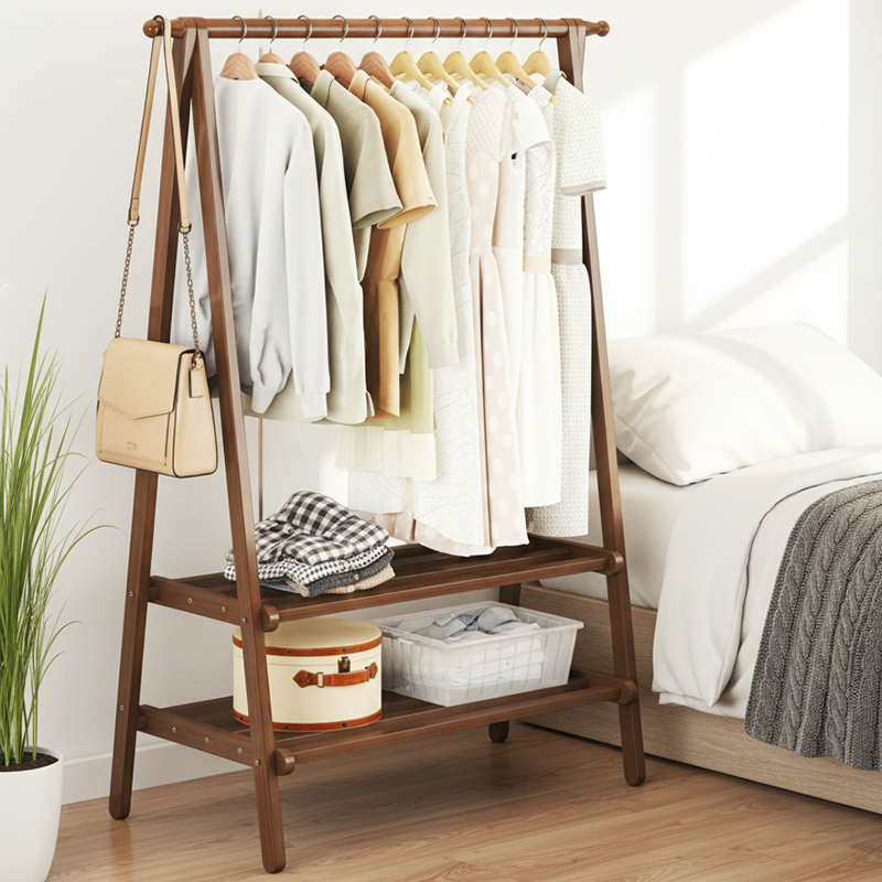 Contemporary Scandinavian Rectangular Triangle Nan Bamboo Hall Tree 1/2 Tier For Bedroom & Entryways