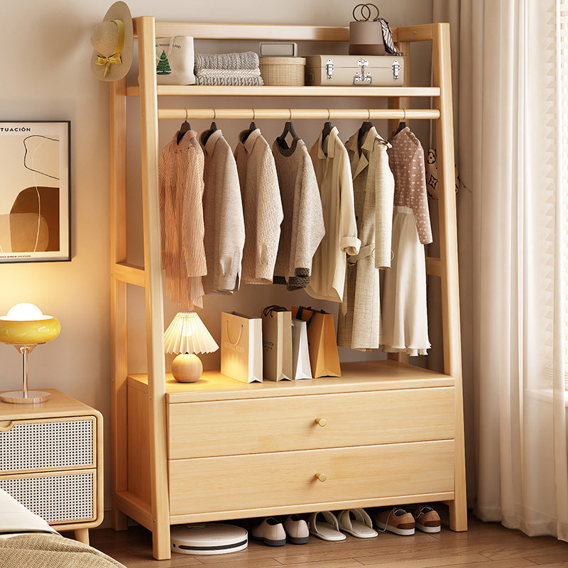 Modern Minimalist Rectangular Trapezoidal Pine Wood Rubberwood Solid Multi-layer Board Hall Tree 1/2 Drawer For Bedroom & Entryways