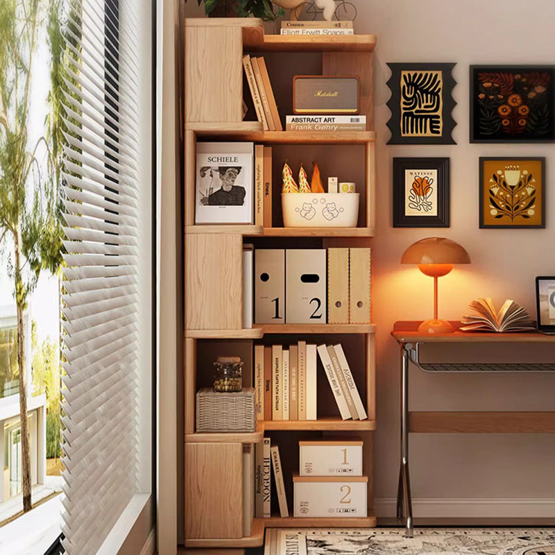 Modern Minimalist Rectangular Rubberwood Eco-Friendly Board Bookshelf Corner Shelf Unit 5/6 Tiers For Home & Office