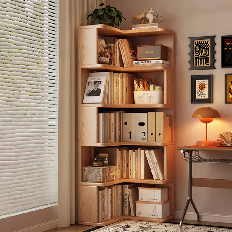 Modern Minimalist Rectangular Rubberwood Eco-Friendly Board Bookshelf Corner Shelf Unit 5/6 Tiers For Home & Office