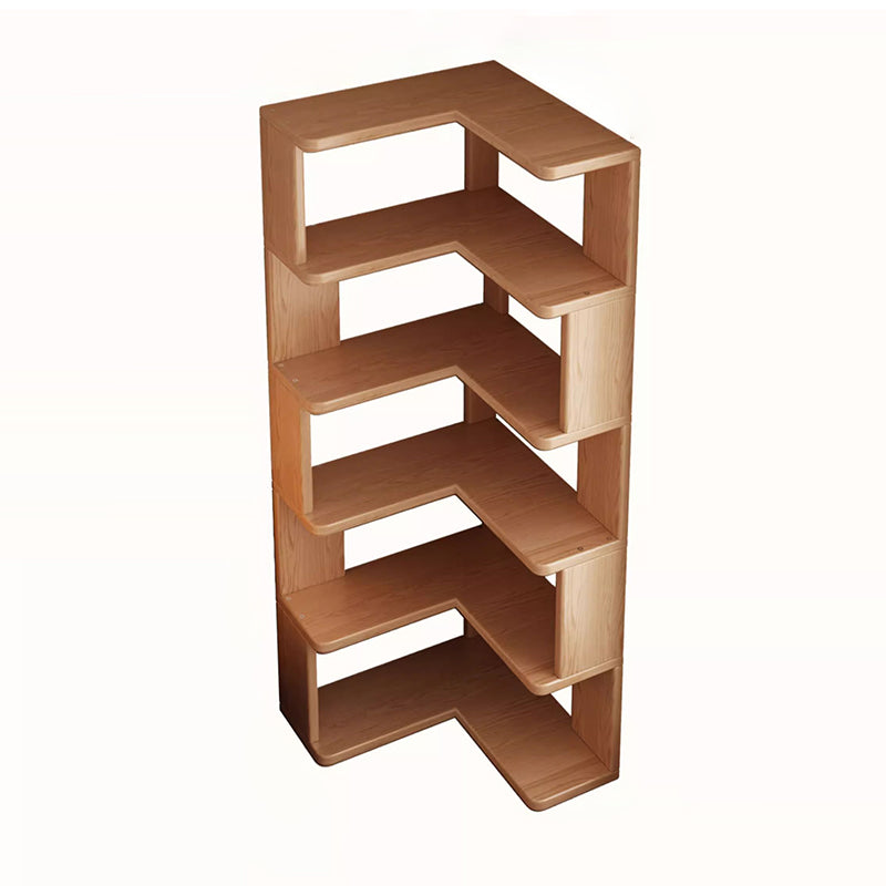 Modern Minimalist Rectangular Rubberwood Eco-Friendly Board Bookshelf Corner Shelf Unit 5/6 Tiers For Home & Office