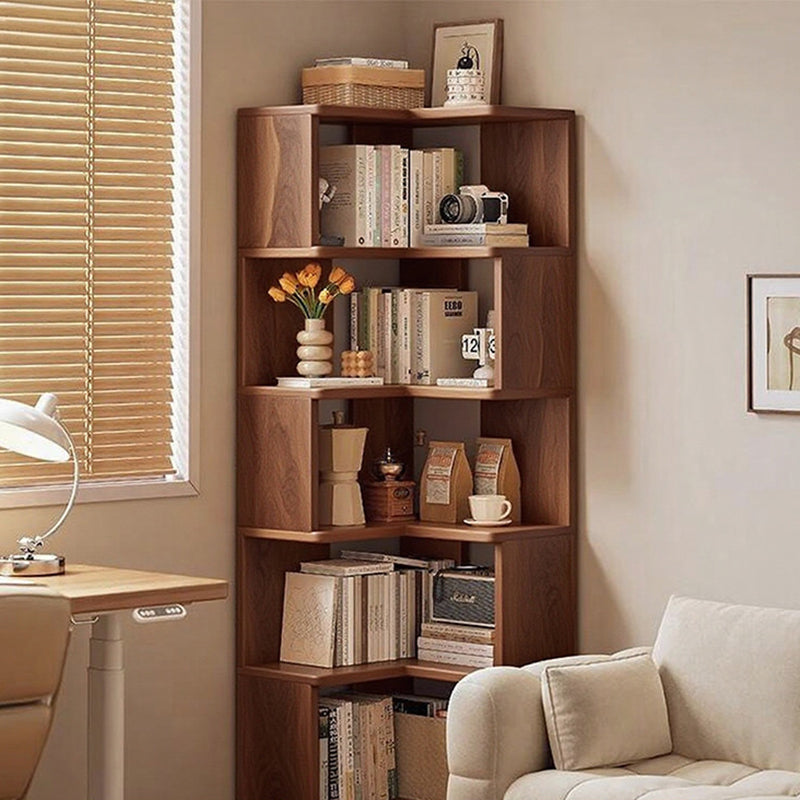 Modern Minimalist Rectangular Rubberwood Eco-Friendly Board Bookshelf Corner Shelf Unit 5/6 Tiers For Home & Office