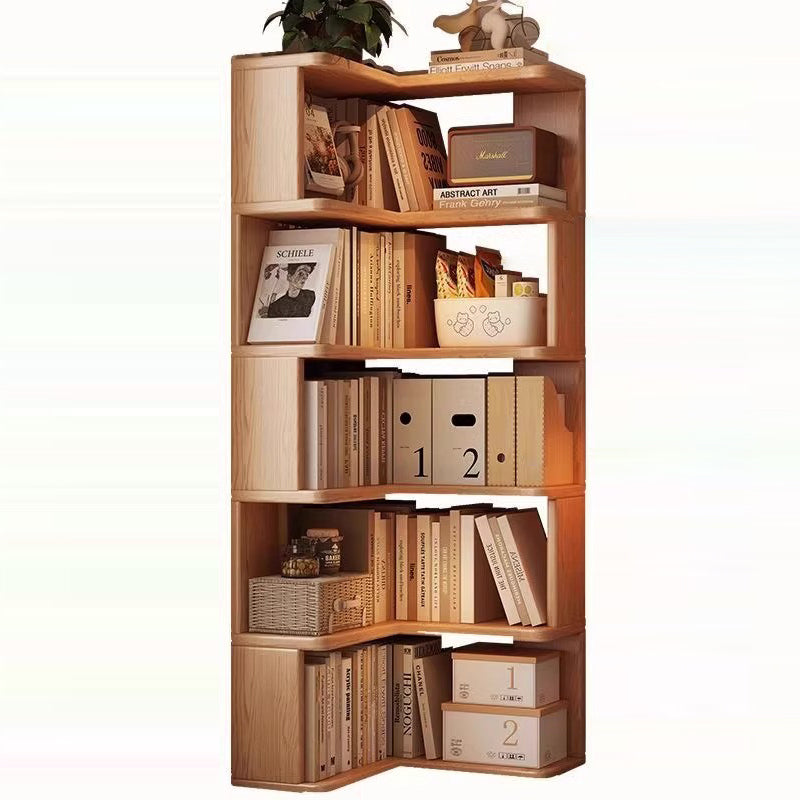 Modern Minimalist Rectangular Rubberwood Eco-Friendly Board Bookshelf Corner Shelf Unit 5/6 Tiers For Home & Office