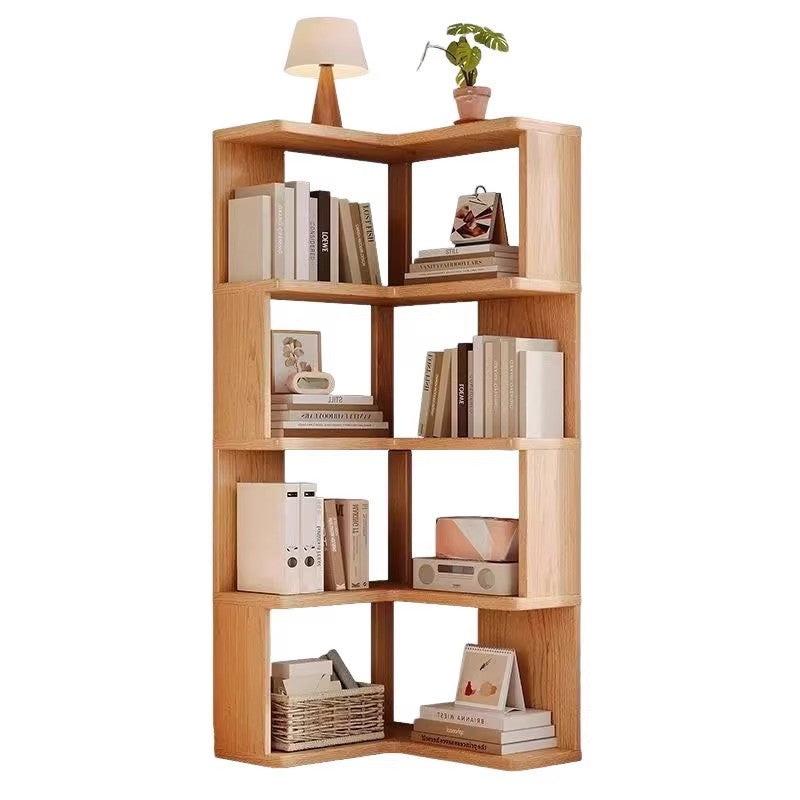 Modern Minimalist Rectangular Rubberwood Eco-Friendly Board Bookshelf Corner Shelf Unit 5/6 Tiers For Home & Office
