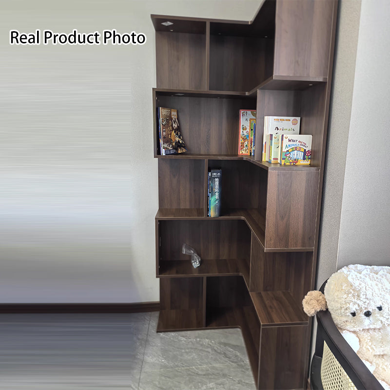 Modern Minimalist Rectangular Rubberwood Eco-Friendly Board Bookshelf Corner Shelf Unit 5/6 Tiers For Home & Office