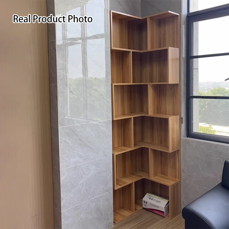Modern Minimalist Rectangular Rubberwood Eco-Friendly Board Bookshelf Corner Shelf Unit 5/6 Tiers For Home & Office