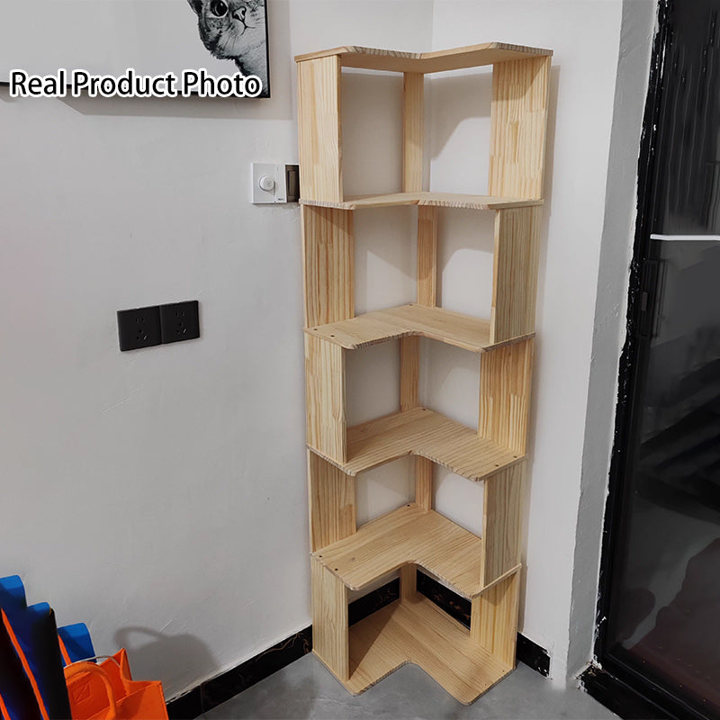 Modern Minimalist Rectangular Rubberwood Eco-Friendly Board Bookshelf Corner Shelf Unit 5/6 Tiers For Home & Office
