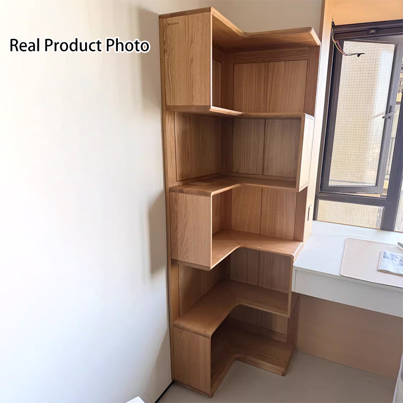 Modern Minimalist Rectangular Rubberwood Eco-Friendly Board Bookshelf Corner Shelf Unit 5/6 Tiers For Home & Office