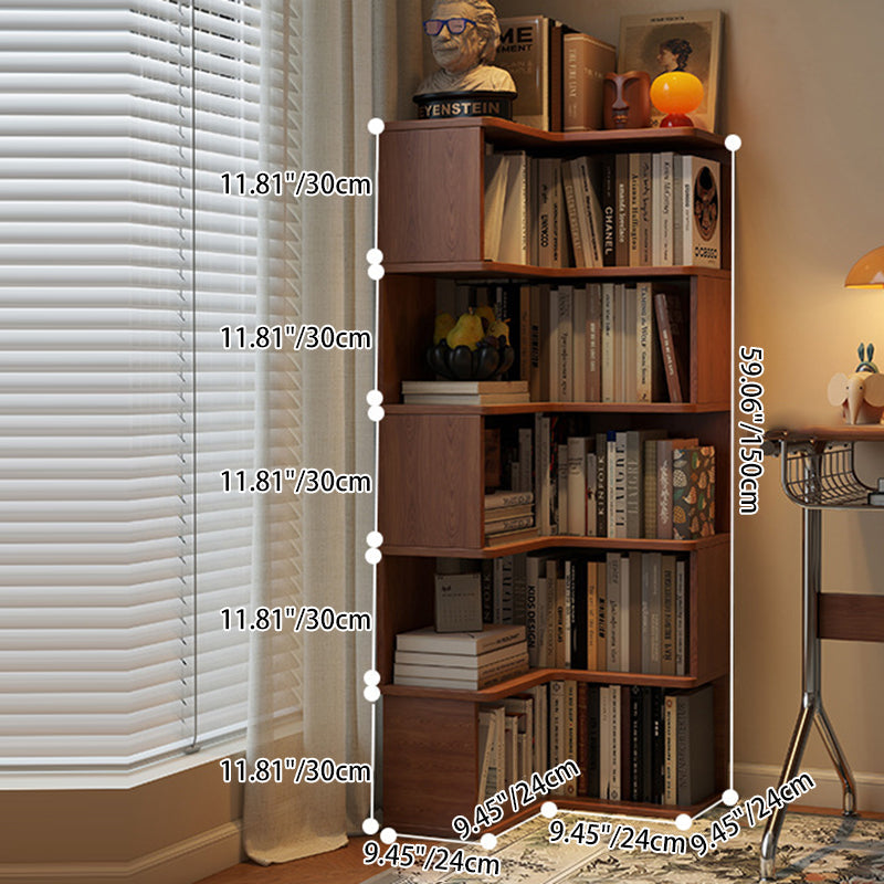 Modern Minimalist Rectangular Rubberwood Eco-Friendly Board Bookshelf Corner Shelf Unit 5/6 Tiers For Home & Office