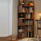 Modern Minimalist Rectangular Rubberwood Eco-Friendly Board Bookshelf Corner Shelf Unit 5/6 Tiers For Home & Office