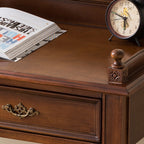 Traditional Vintage Rubberwood Veneered Plywood Metal Rectangle Carved Desk 2-Drawer For Bedroom