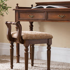 Traditional Vintage Rubberwood Veneered Plywood Metal Rectangle Carved Desk 2-Drawer For Bedroom