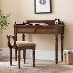 Traditional Vintage Rubberwood Veneered Plywood Metal Rectangle Carved Desk 2-Drawer For Bedroom