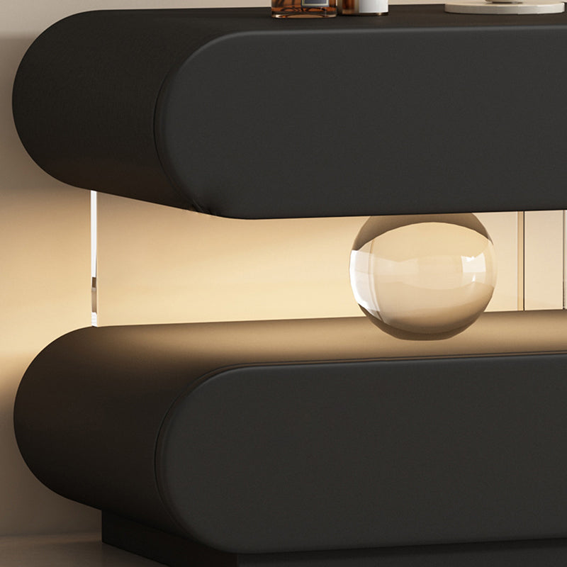 Mesita de Noche Rectangular Ovalada Moderna Minimalista de Madera Maciza con Rascador de Gato de Cuero, Acrílico, Cristal y Sensor de Luz con 2 Cajones para Dormitorio