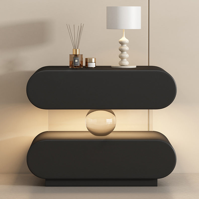 Mesita de Noche Rectangular Ovalada Moderna Minimalista de Madera Maciza con Rascador de Gato de Cuero, Acrílico, Cristal y Sensor de Luz con 2 Cajones para Dormitorio