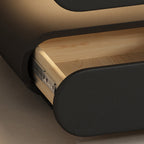 Mesita de Noche Rectangular Ovalada Moderna Minimalista de Madera Maciza con Rascador de Gato de Cuero, Acrílico, Cristal y Sensor de Luz con 2 Cajones para Dormitorio
