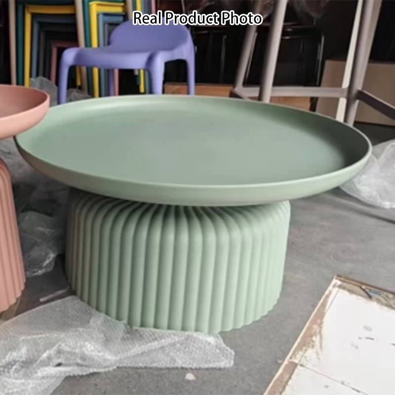 Contemporary Creative PP Round Striped Base Coffee Table For Living Room
