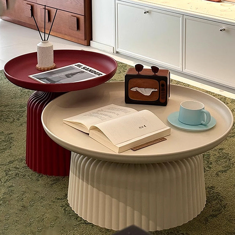 Contemporary Creative PP Round Striped Base Coffee Table For Living Room