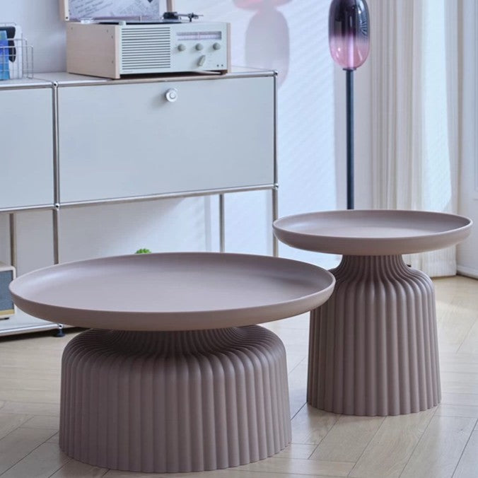 Contemporary Creative PP Round Striped Base Coffee Table For Living Room