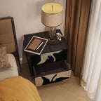 Traditional French Square Pine Wood Solid Wood Nightstand 2-Drawer For Bedroom