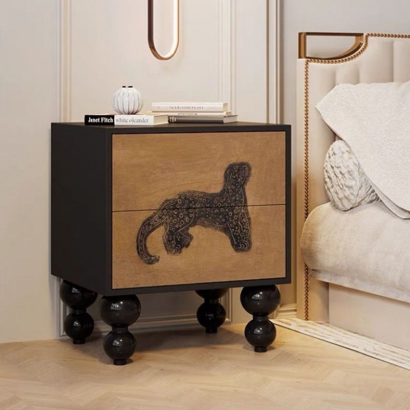 Traditional French Square Pine Wood Solid Wood Nightstand 2-Drawer For Bedroom