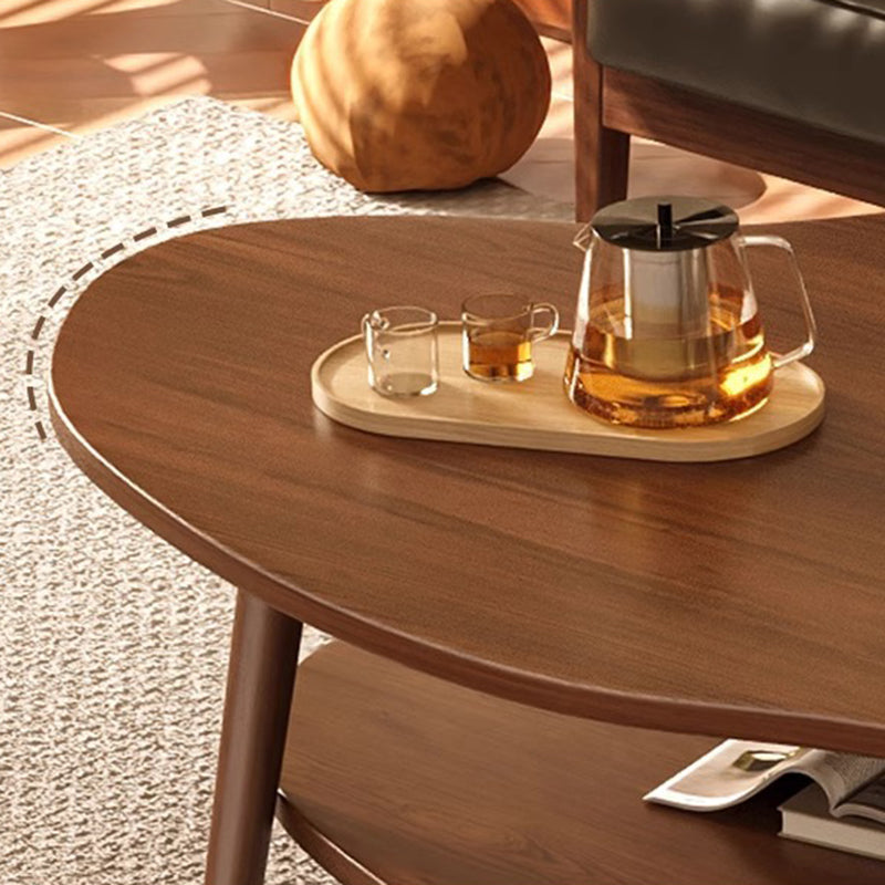 Traditional Vintage Round High-Density Board Solid Wood Coffee Table 1/2-Tier For Living Room