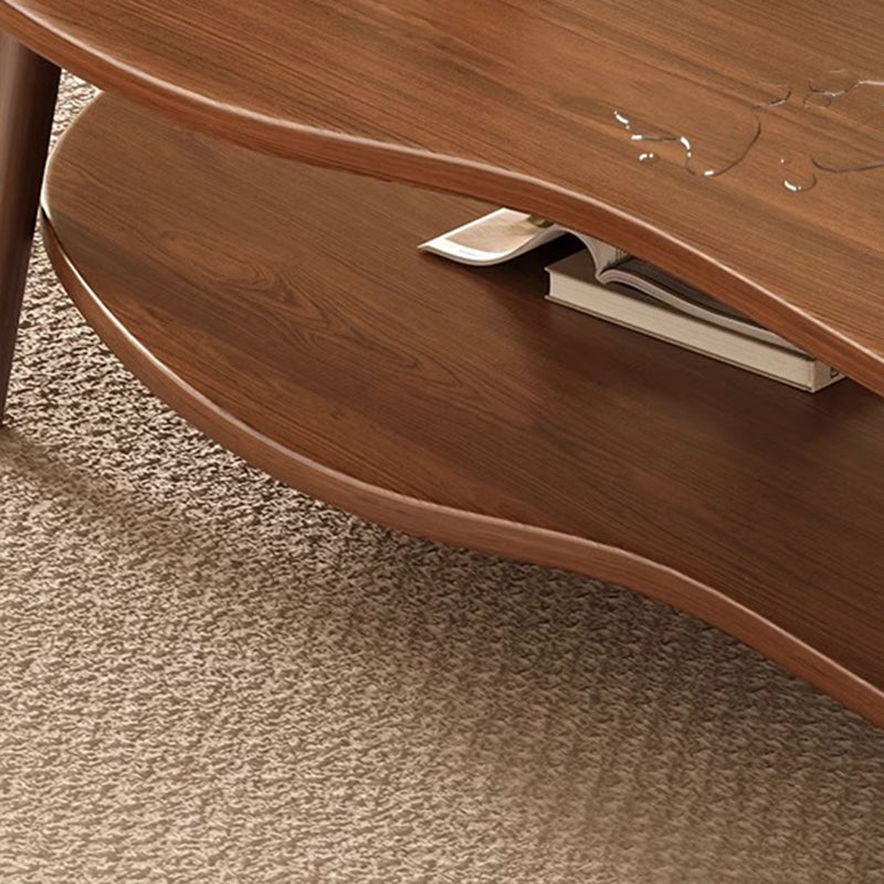 Traditional Vintage Round High-Density Board Solid Wood Coffee Table 1/2-Tier For Living Room