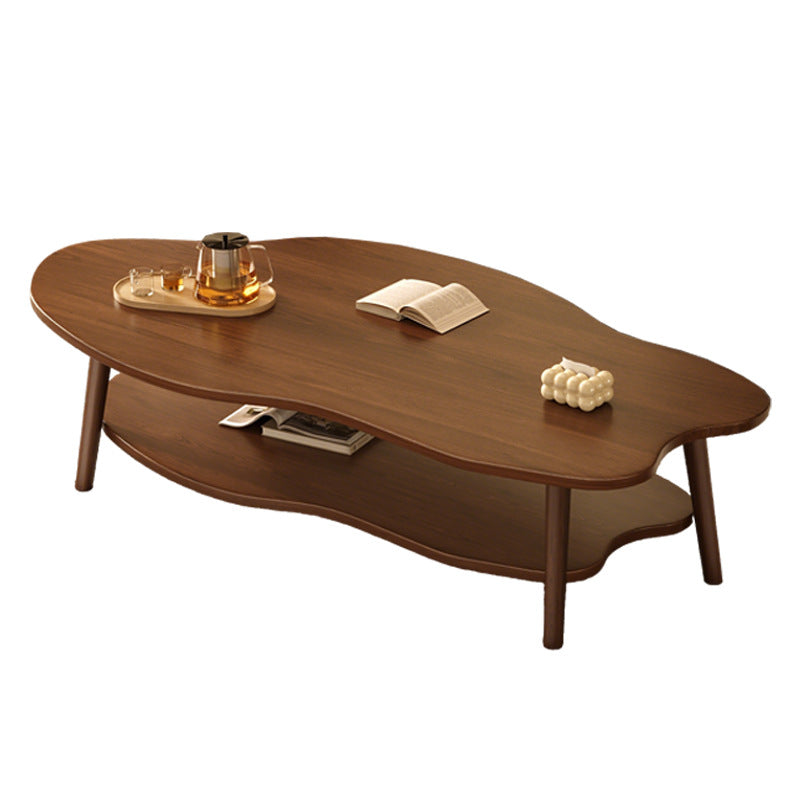 Traditional Vintage Round High-Density Board Solid Wood Coffee Table 1/2-Tier For Living Room