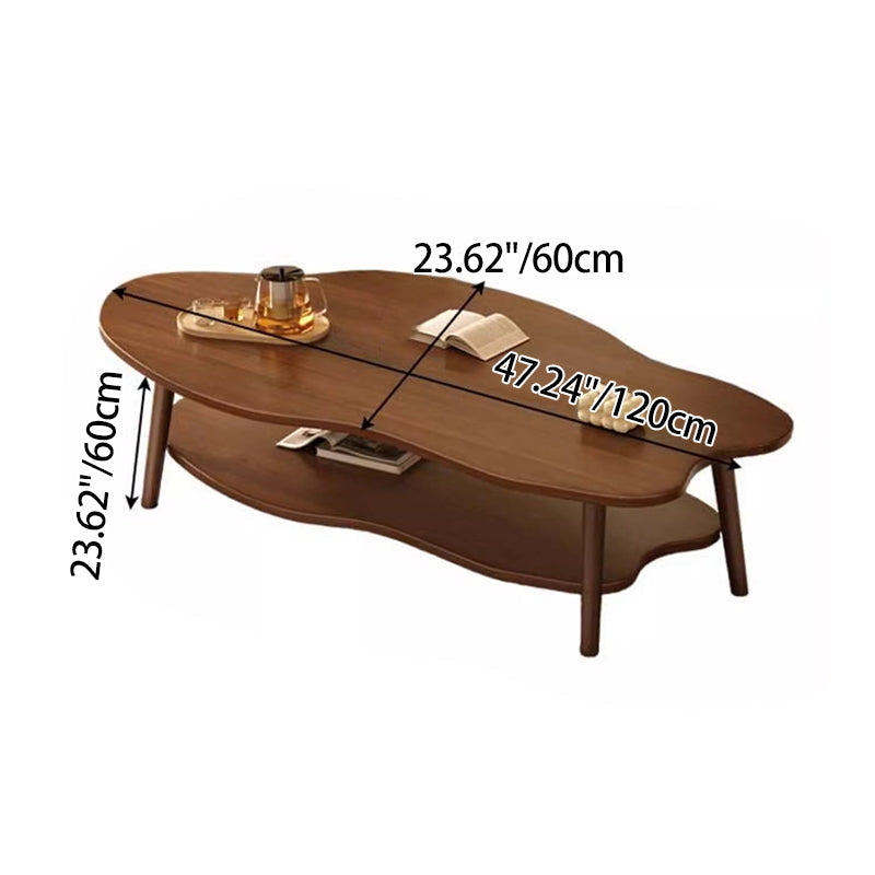Traditional Vintage Round High-Density Board Solid Wood Coffee Table 1/2-Tier For Living Room