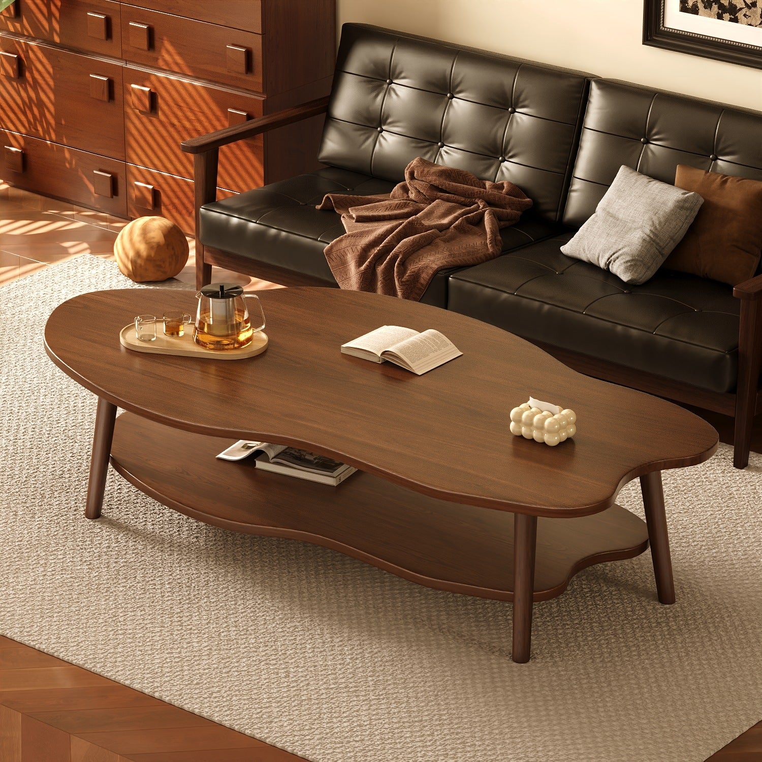 Traditional Vintage Round High-Density Board Solid Wood Coffee Table 1/2-Tier For Living Room