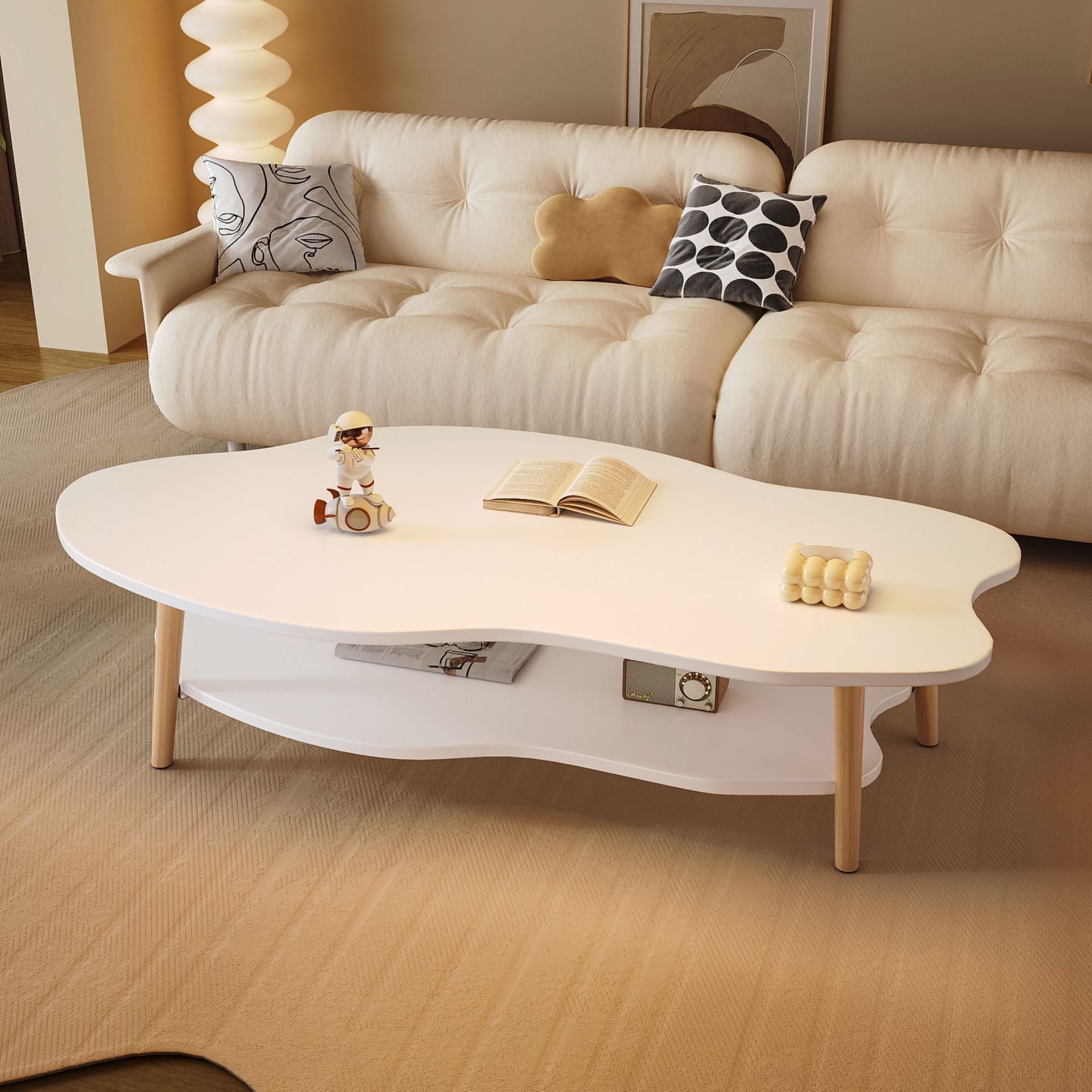 Traditional Vintage Round High-Density Board Solid Wood Coffee Table 1/2-Tier For Living Room