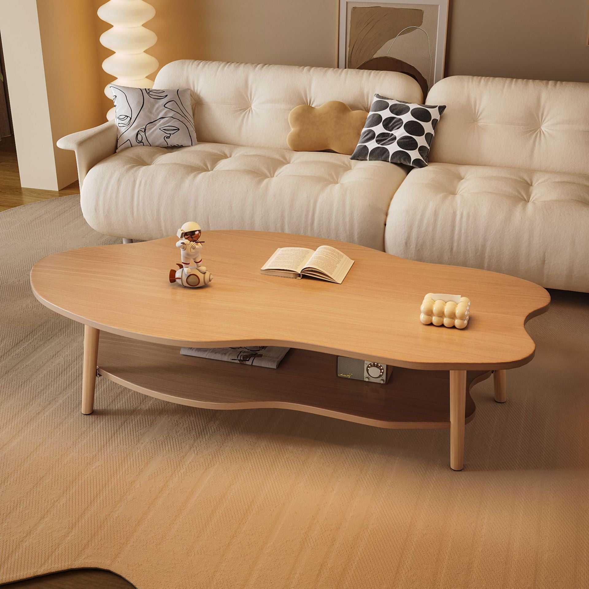 Traditional Vintage Round High-Density Board Solid Wood Coffee Table 1/2-Tier For Living Room