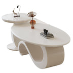 Mesa de centro ovalada contemporánea escandinava con base de acero al carbono y cubierta de piedra para sala de estar