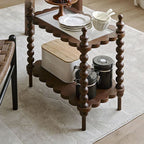 Traditional Vintage Rectangular Fluted Glass Pine Solid Wood Side Table 2-Tier For Living Room
