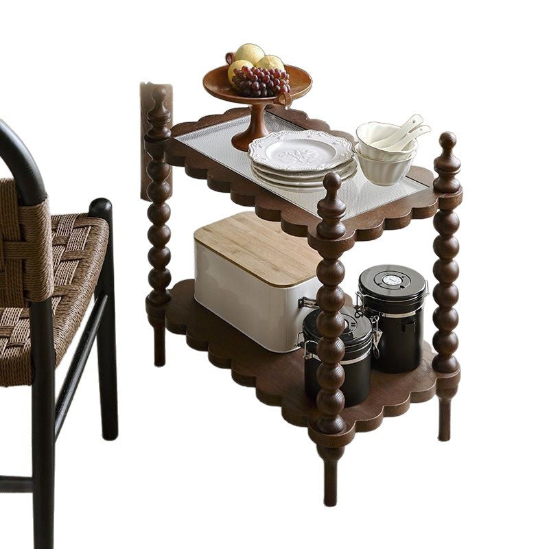 Traditional Vintage Rectangular Fluted Glass Pine Solid Wood Side Table 2-Tier For Living Room