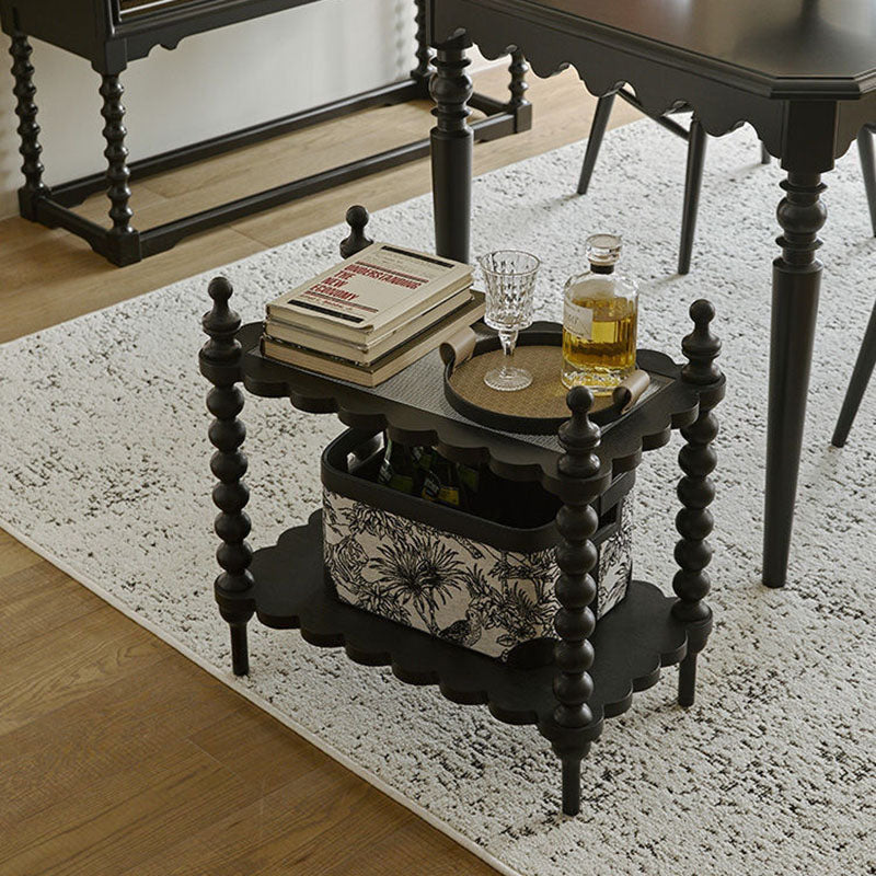 Traditional Vintage Rectangular Fluted Glass Pine Solid Wood Side Table 2-Tier For Living Room