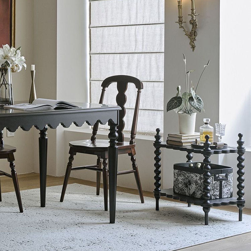 Traditional Vintage Rectangular Fluted Glass Pine Solid Wood Side Table 2-Tier For Living Room