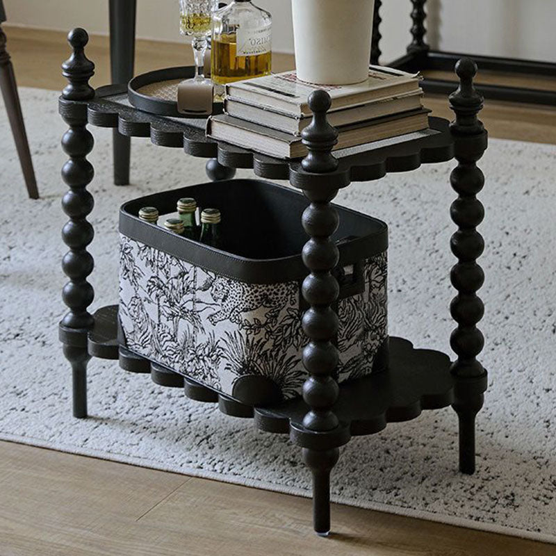 Traditional Vintage Rectangular Fluted Glass Pine Solid Wood Side Table 2-Tier For Living Room