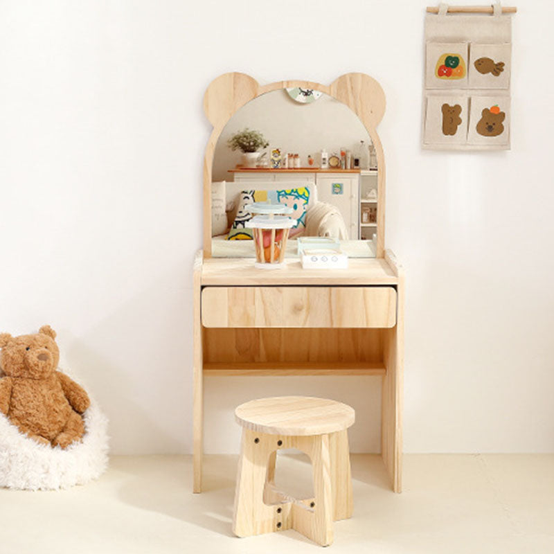 Elegante Juego de Escritorio y Silla Rectangular de Madera de Pino para Niños con 1 Cajón – Muebles de Dormitorio Contemporáneos