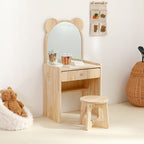 Elegante Juego de Escritorio y Silla Rectangular de Madera de Pino para Niños con 1 Cajón – Muebles de Dormitorio Contemporáneos