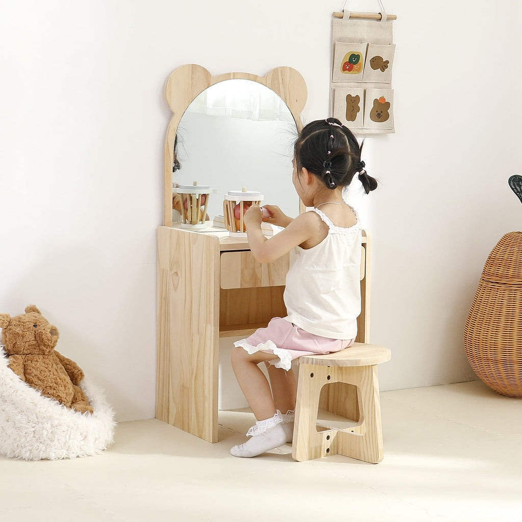 Elegante Juego de Escritorio y Silla Rectangular de Madera de Pino para Niños con 1 Cajón – Muebles de Dormitorio Contemporáneos