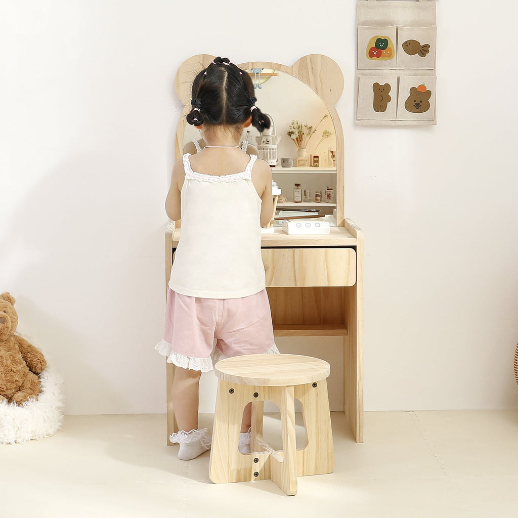 Elegante Juego de Escritorio y Silla Rectangular de Madera de Pino para Niños con 1 Cajón – Muebles de Dormitorio Contemporáneos