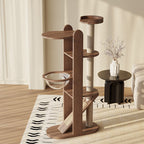 Contemporary Creative Round Rubberwood Solid Wood Acrylic Sisal Cat Tree 4-Tier For Living Room