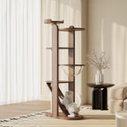 Contemporary Creative Round Rubberwood Solid Wood Acrylic Sisal Cat Tree 4-Tier For Living Room