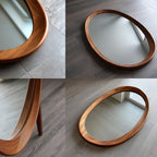 Traditional Vintage Oval Rubberwood Solid Wood Tempered Glass Wall Mirror For Bedroom