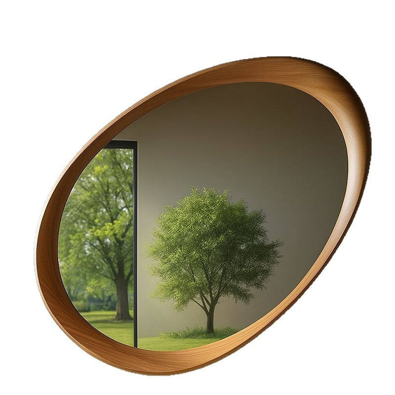 Traditional Vintage Oval Rubberwood Solid Wood Tempered Glass Wall Mirror For Bedroom