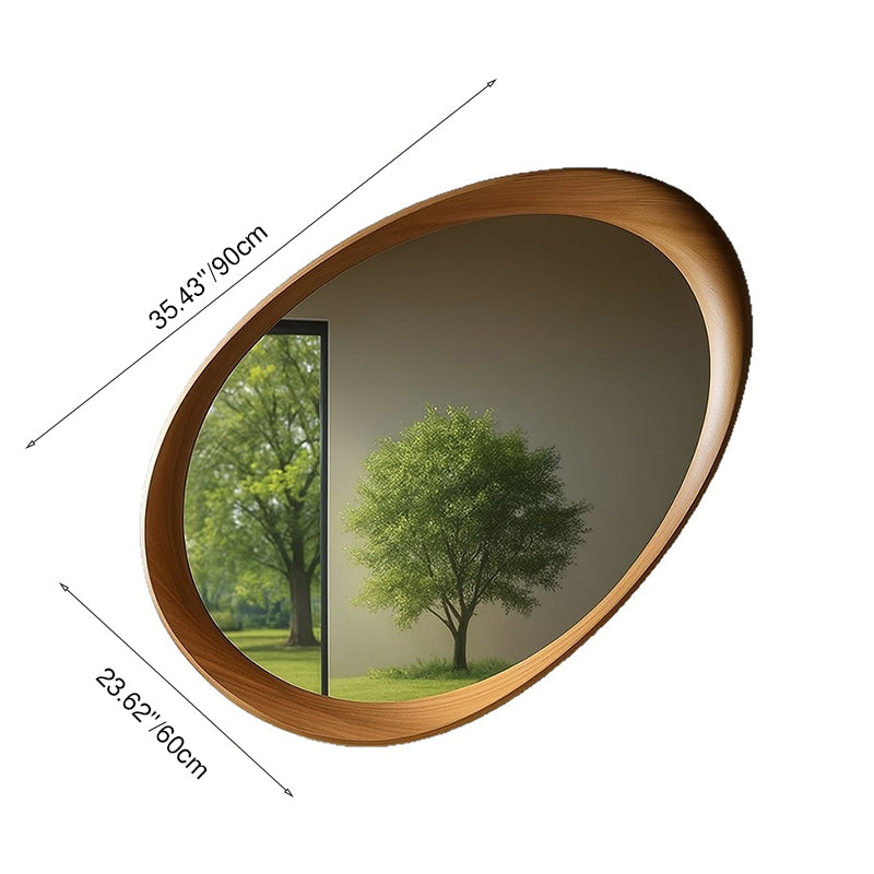Traditional Vintage Oval Rubberwood Solid Wood Tempered Glass Wall Mirror For Bedroom
