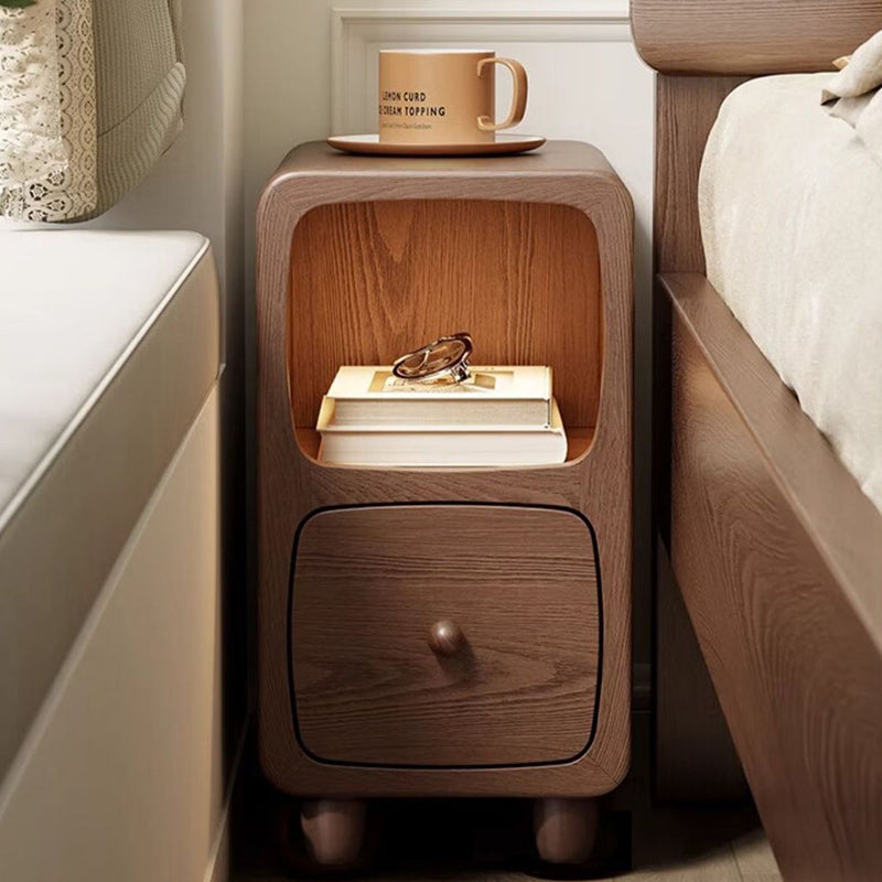 Mesita de Noche Rectangular Escandinava Contemporánea de MDF Ultrafino con 1/2 Cajón para Dormitorio